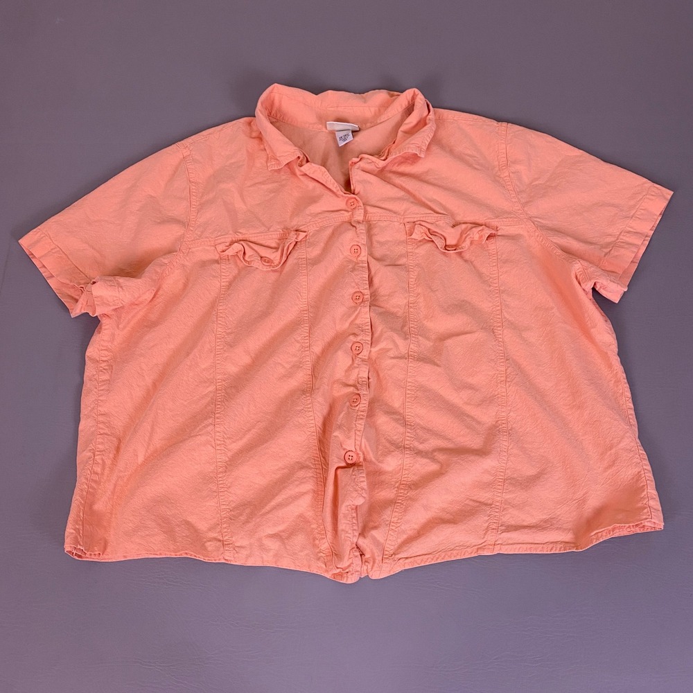 Essentials by‎ Maggie Button Down Shirt Women's Plus Size 26/28W Peach Cotton